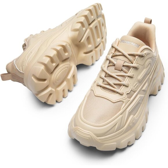 Women Chunky Fashion Apricot Sneakers Platform Bold Lace Up Comfortable Shoes - Picture 6 of 8